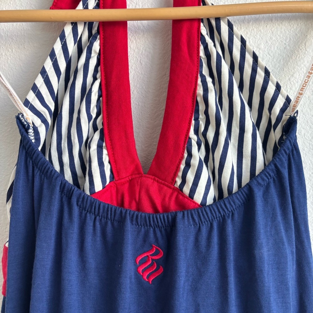 Vintage Rocawear Y2K Nautical Navy and Red Striped Halter Sailor Pin-Up Dress - Picture 7 of 10